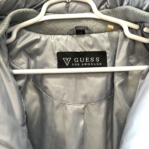 Junior's Guess Down Puffer Winter Jacket, Size LARGE, Gray Ski Snomobile Preppyc - Picture 8 of 10